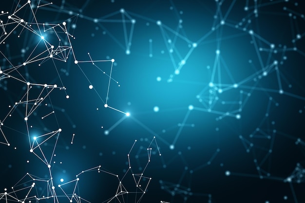 Creative glowing polygonal background with connections 3D Rendering