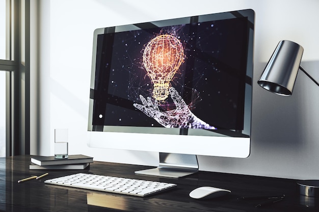 creative light bulb illustration on modern computer monitor future technology concept 3d rendering