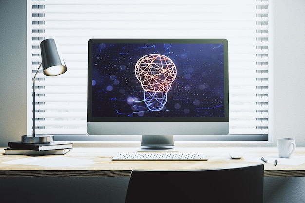 creative light bulb illustration on modern computer monitor future technology concept 3d rendering