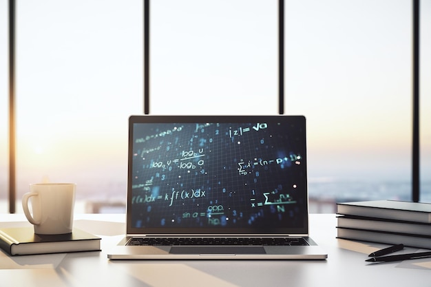 Creative scientific formula illustration on modern computer monitor science and research concept 3D Rendering