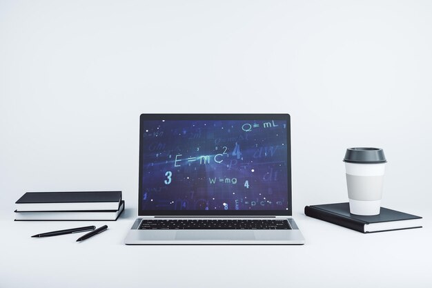 Creative scientific formula illustration on modern computer monitor science and research concept 3D Rendering