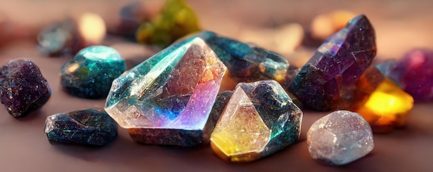 Crystals and Minerals from Gemstones Esoteric spiritual practice Feng Shui reiki therapy concept AI generated image
