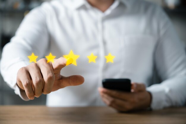 Customer Satisfaction Survey Concept Users Rate Service Experiences On Online Application Customers Can Evaluate Quality Of Service Leading To Business Reputation Rating