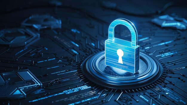 cyber security network padlock icon and internet technology networking businessman protecting data