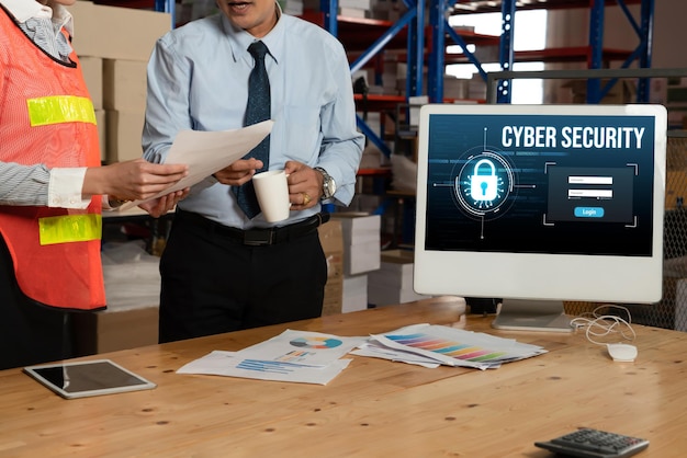cyber security system on computer screen protect private information snugly