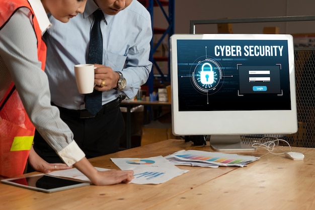 cyber security system on computer screen protect private information snugly