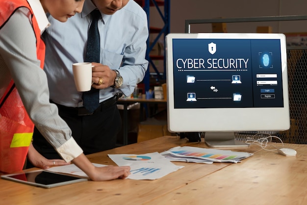 Cyber security system on computer screen protect private information snugly