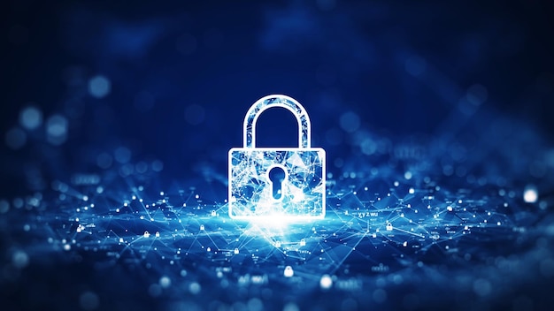 Cybersecurity information protection technology concept There is a large padlock
