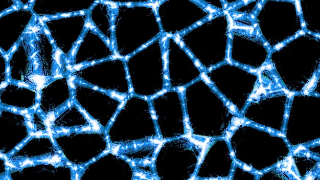 Dark background design purple and blue parts outlined in sparkling lines in d format move apart and