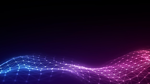 Dark cyberspace in digital background Abstract technology wave with motion glowing dots and lines
