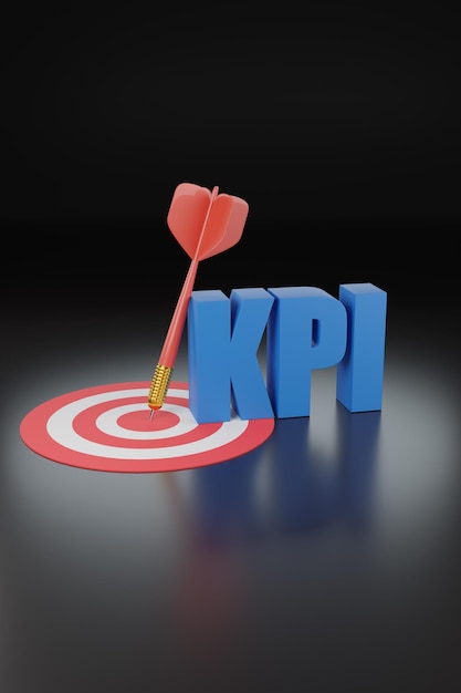 Dart with KPI solid text on dark background Key Performance Indicator 3d illustration