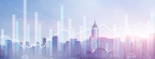 Data analysis Financial data on a monitor as Finance data concept Analytics 2022 on city background
