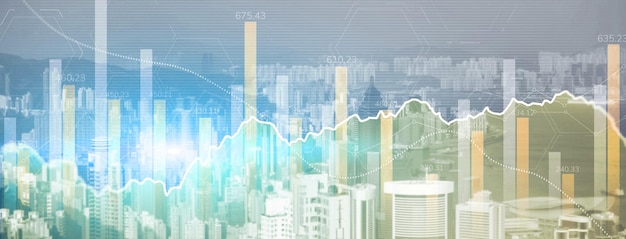 Data analysis Financial data on a monitor as Finance data concept Analytics 2023 on city background