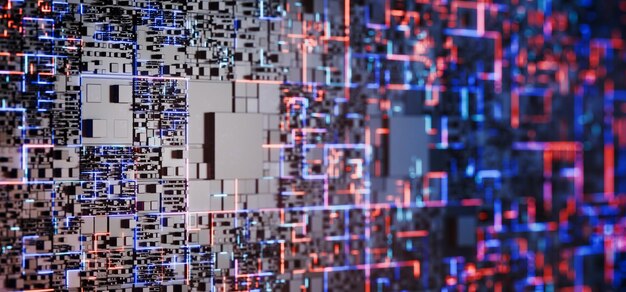 Data background Artificial Intelligence Network structure background Wide banner Big data Artificial Intelligence Blockchain technology Machine learning AI 3d render