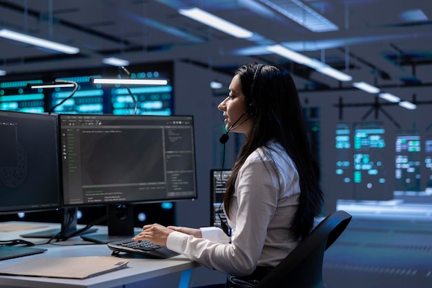 Data center support expert helping engineering team doing equipment maintenance