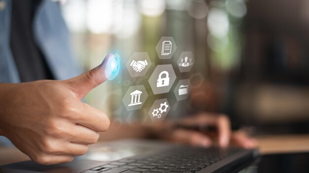 Data protection concept and secure internet security access cyber security technology Login to online database with your username and password cybersecurity Protecting data from theft