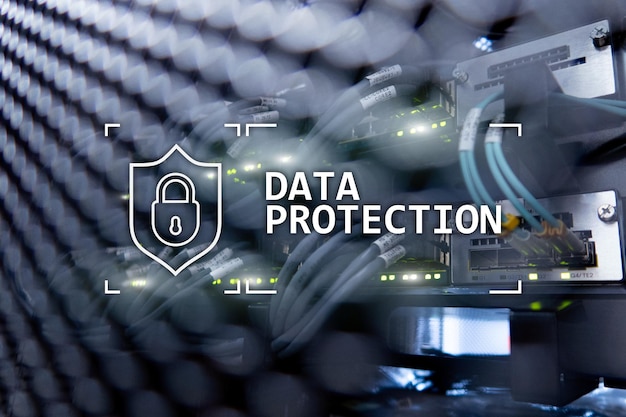 Data protection Cyber security information privacy Internet and technology concept Server room background