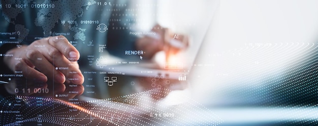 Data Science and engineering digital technology futuristic tech background Software engineer working with database and big data analytics cloud computing with AI and data exchange