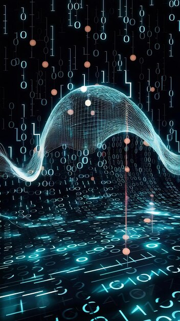 Data wave with binary code abstract background for data science business analytics big data dig