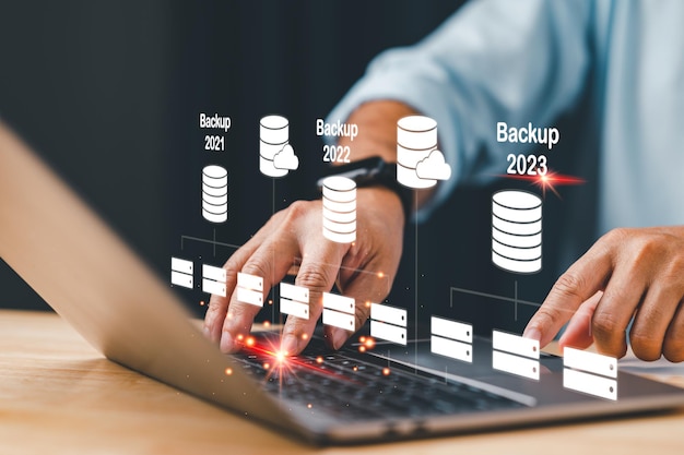 Database administrators backup company and customer data concept Databases computer DBMS database