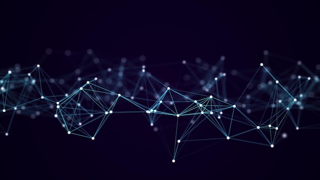 Datan jakelu. Verkon visualisointi, internet-tiedonsiirto. Teknologinen 3d-renderöidä tausta.