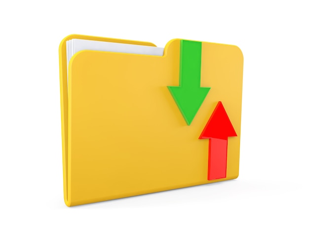 Date downloading Concept. Folder with arrows on a white background