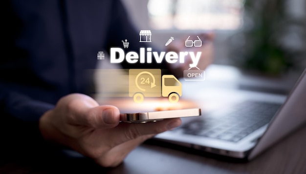 delivery and shopping online concept delivery free shipping truck good distribution services shipping Logistic delivery freight cargo