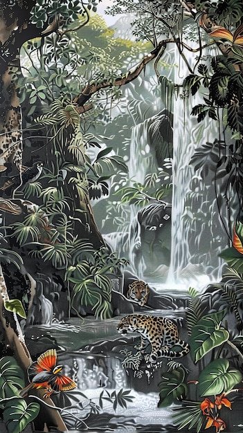 Dense Rainforest Scene in Black and White