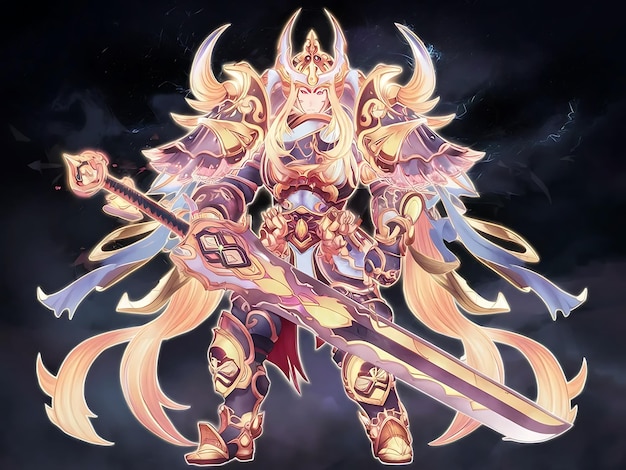 Detailed glowing design anime warrior character