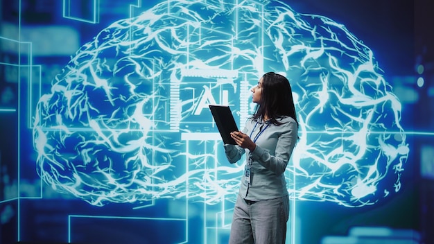Developer using tablet to implement artificial intelligence parallel processing