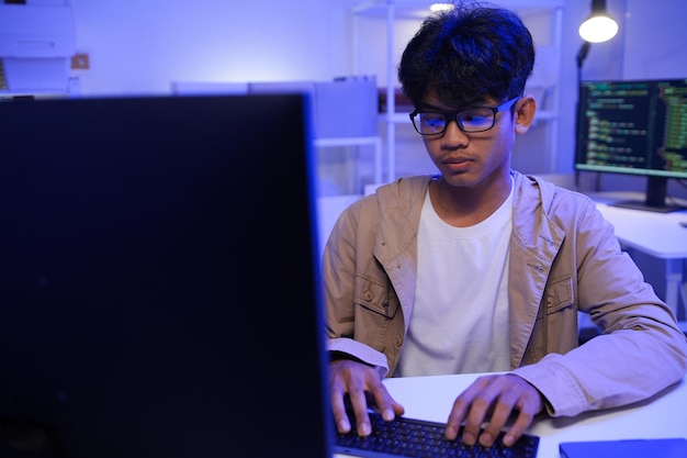 Development programmer working in website a software and coding technology