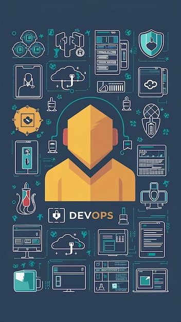 DevOps engineer working on software development and IT operations with icons of agile methodology