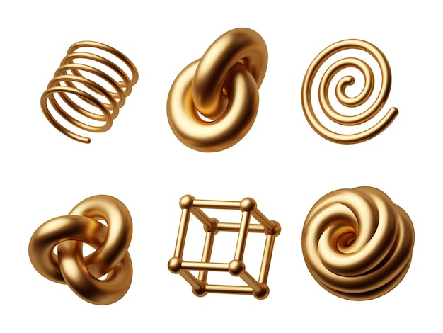 Different geometric golden shapes set
