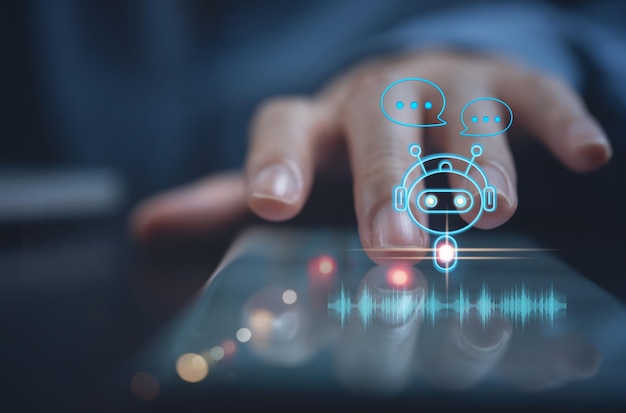 Digitaalinen chatbot-robottisovellus, keskusteluavustaja, tekoäly, tekoälyinnovaatio ja -teknologiakonsepti