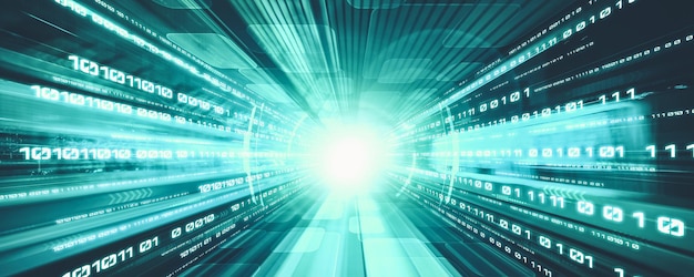Digitaalinen datavirta tiellä liike-epäterävyydellä luo vaikutelman nopeasta tiedonsiirrosta.