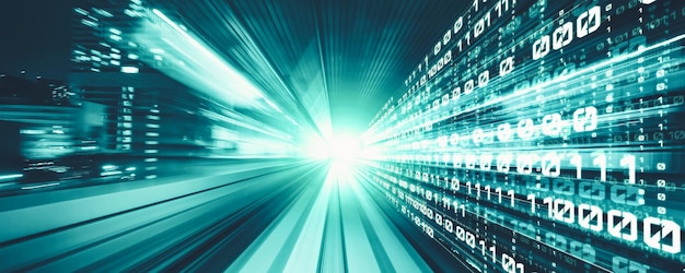 Digitaalinen datavirta tiellä liike-epäterävyydellä luo vaikutelman nopeasta tiedonsiirrosta.