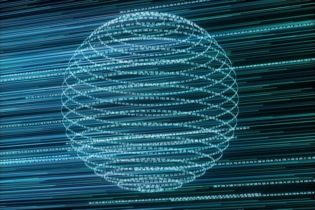 Digitaaliset numeroviivat muodostavat maapallon ison datan taustalla 3d-renderöitynä