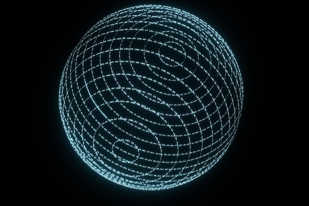 Digitaaliset numeroviivat muodostavat maapallon ison datan taustalla 3d-renderöitynä