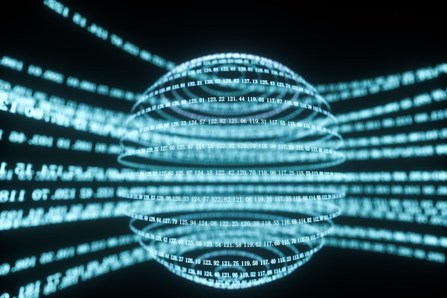 Digitaaliset numeroviivat muodostavat maapallon ison datan taustalla 3d-renderöitynä