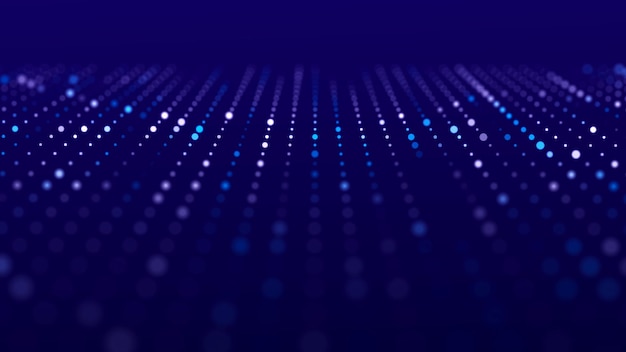 Digital background with movement of glowing particles Complex technologies of big data 3D rendering