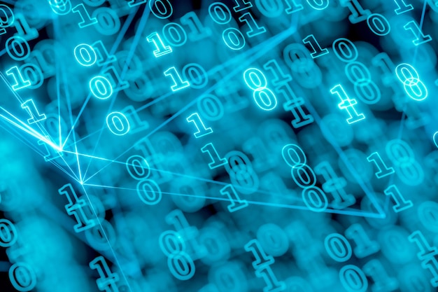 Digital binary data and streaming binary code background 3d rendering Computer digital drawing