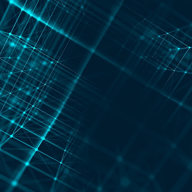 Digital blockchain concept and data transfer system Abstract wireframe background whith connection dots and lines Storage cells of datas 3d rendering