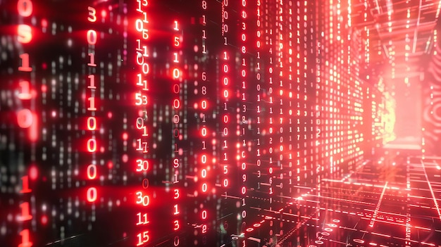Digital Coding and Binary Technology Cyber Network and Data Security Blue Matrix Background with Number Stream