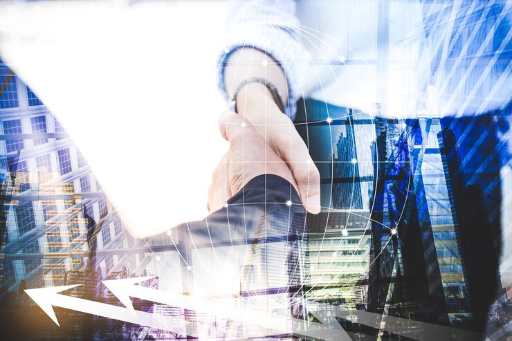 Kuva digital composite image of man and modern building