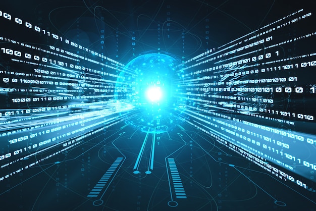 Digital data flow on road with motion blur to create vision of fast speed transfer