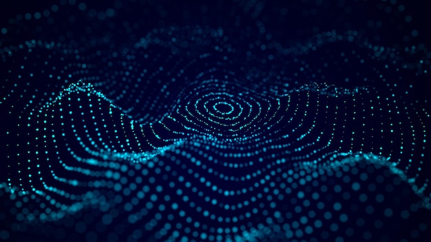Digital dynamic wave of particles Abstract blue futuristic background Big data visualization 3D rendering