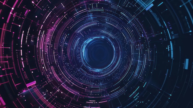 digital futuristic ultraviolet circular pattern glowing blue pink and bokeh lights