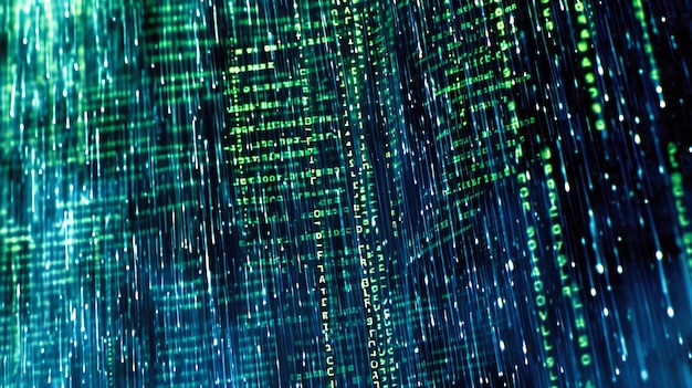 Digital Network and Binary Matrix Background Representing Modern Technology and Cyber Data Communication