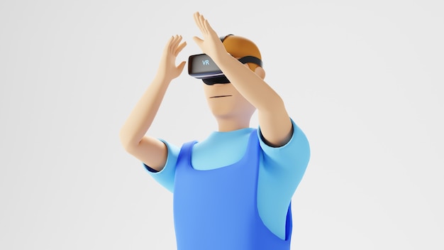 digital online education. 3d of a man wear vr about learning on phone and computer.