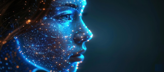 digital portrait of a woman with glowing dots